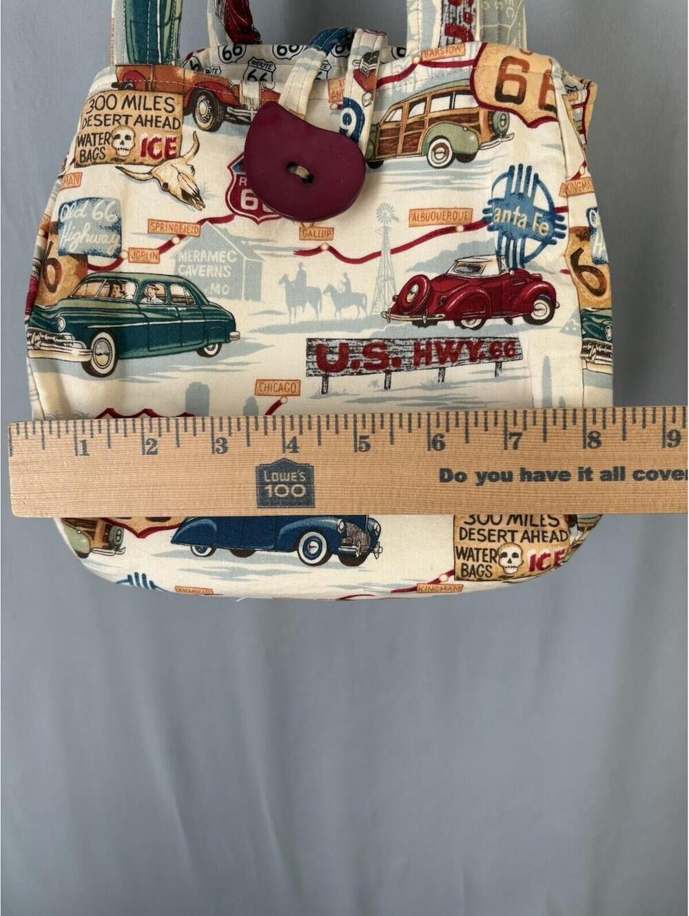 Handmade Route 66 Tote Bag Retro Vintage Car Americana Travel Shoulder Purse - Picture 4 of 9